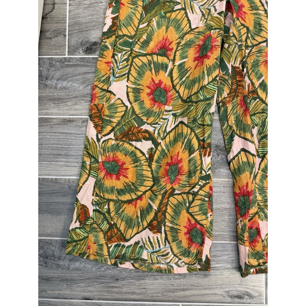 Cynthia Rowley L Women Linen Blend Leaf Wide Leg Cropped Pants Beach Boho Hippie - Picture 2 of 8